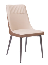 Kyoto Dining Chair PU Beige Front + PU Deep Coffee Back + Metal Coffee Leg